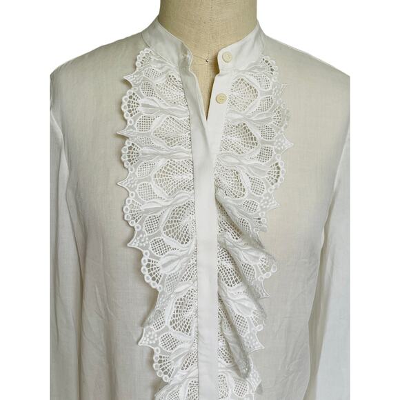 H&M White Edwardian Lace Front Button Down Blouse Lace Wrists - Picture 2 of 7